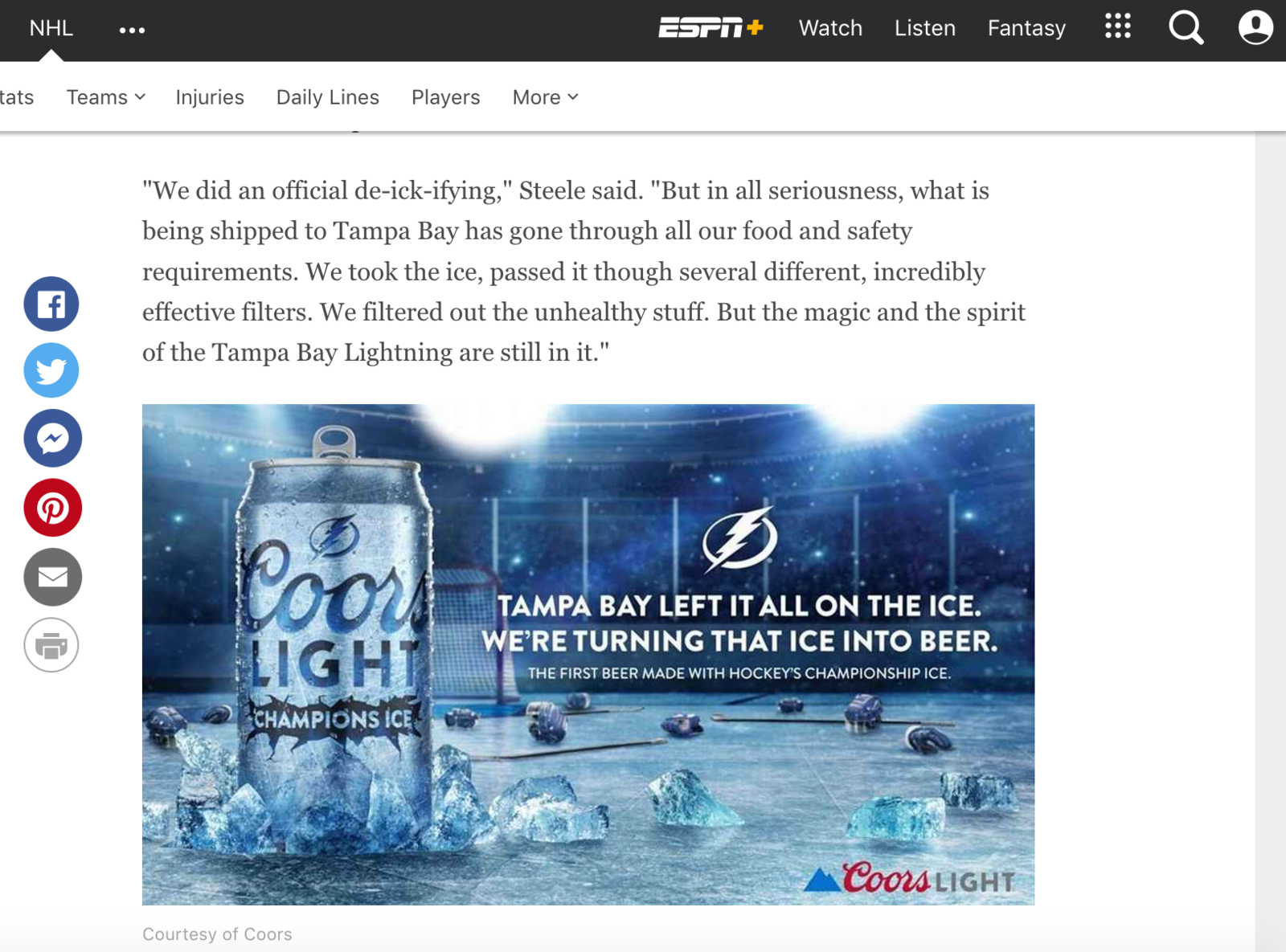 Eisgekühlt: So berichtet das Sportmedium ESPN über das Bier des NHL-Champions.