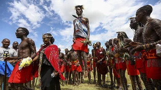 Mitglieder der indigenen Maasai-Gemeinschaft treten im Juni 2023 bei der Eröffnung eines Kulturfestivals im Dorf Sekenani in Kenia auf. Das Festival soll unter anderem den Tourismus fördern. (Archivbild)